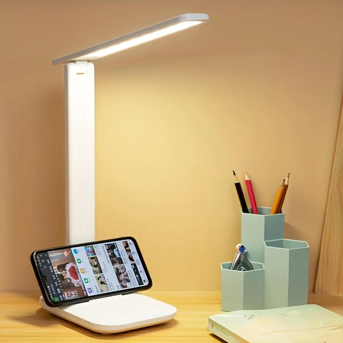 1PC high-brightness LED foldable desk lamp, three-color temperature, suitable for reading, office and bedroom lighting