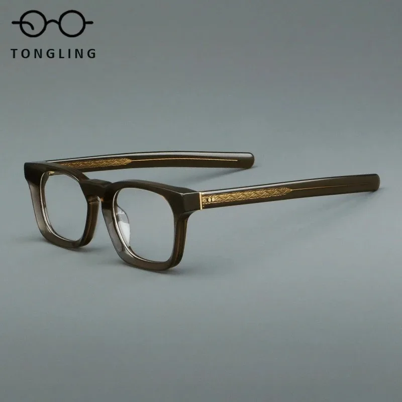 2026 New Highend Women Unique Handcrafted High-Quality Acetate Glasses Retro Men Fashion Luxury Square Art Casual Eyeglass Frame