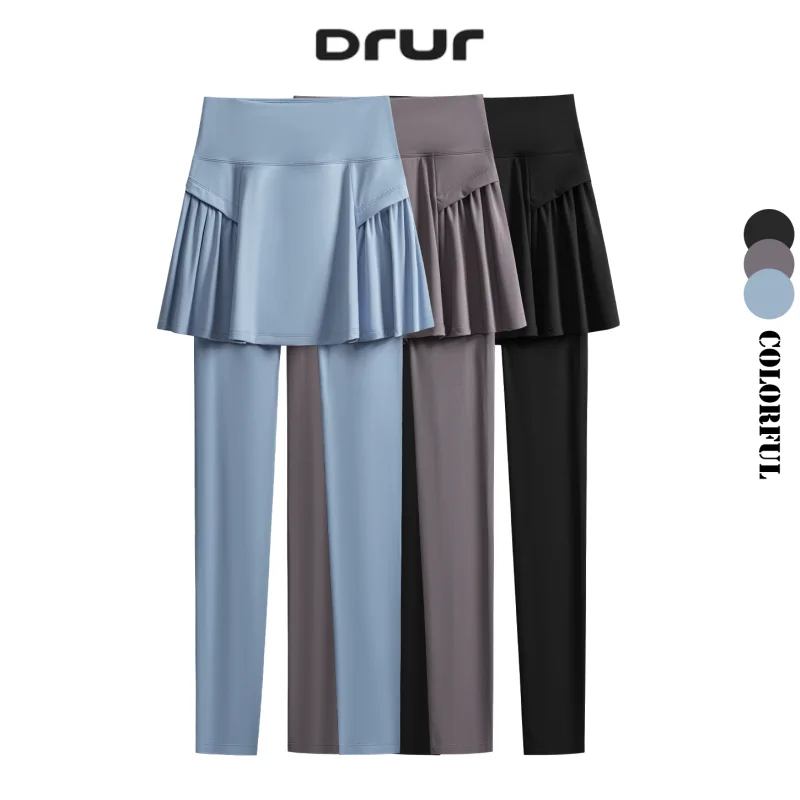 DRUR High Waist Yoga Pants 2 IN 1 Workout Leggings Women Breathable Gym Sports Tight Trousers Ladies Tennis Golf Wear Yogawear