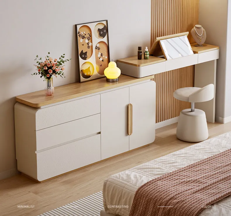PYJ log cream wind dresser chest cabinet integrated bedroom bedside storage cabinet flip cover makeup table