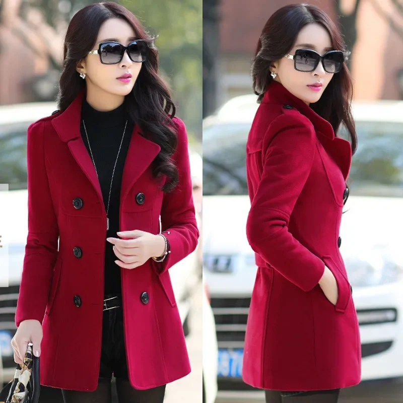 2017 Best Selling New Autumn/Winter Korean Style Slim Fit Woolen Jacket For Women Tweed Style Sweet Pattern Double Row Buttoning