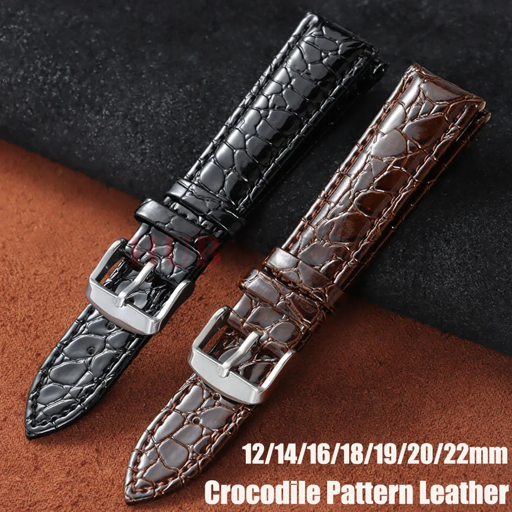 Crocodile Pattern Design Leather Watch Strap 12mm 14mm 16mm 18mm 19mm 20mm 22mm Soft Watchbands Casual Business Wristwatch Band