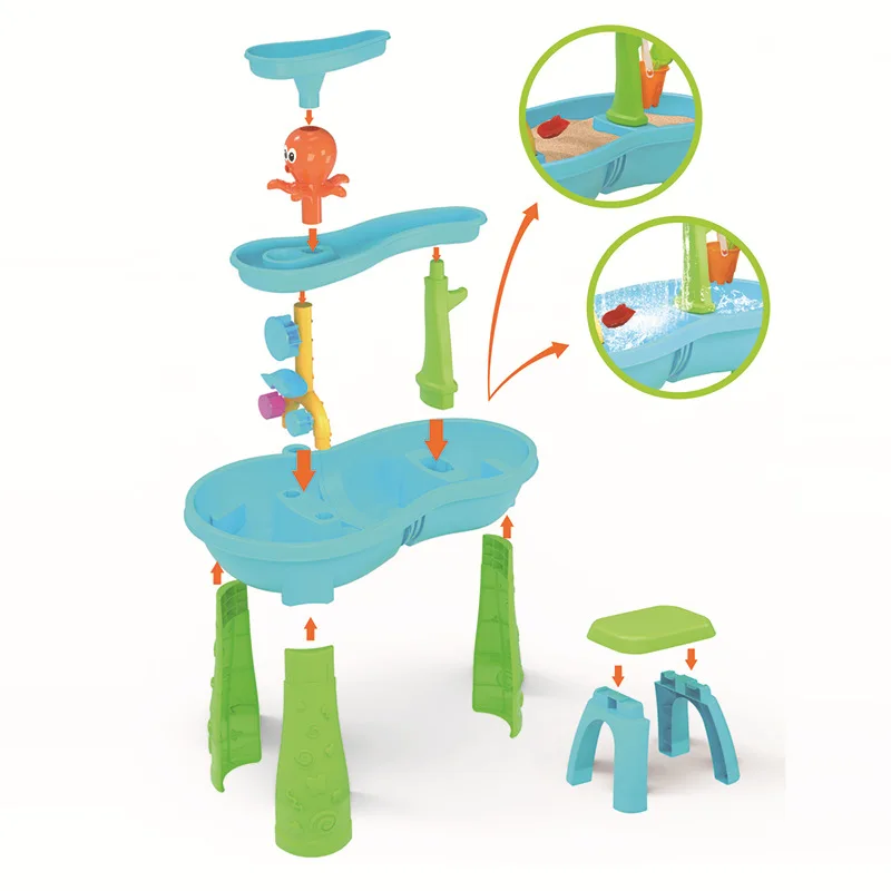 Children Beach Water Table Summer Sand Toys Three Level Outdoor Water Play Waterfall Table Seaside Sand Shovel Tools Kids Gifts