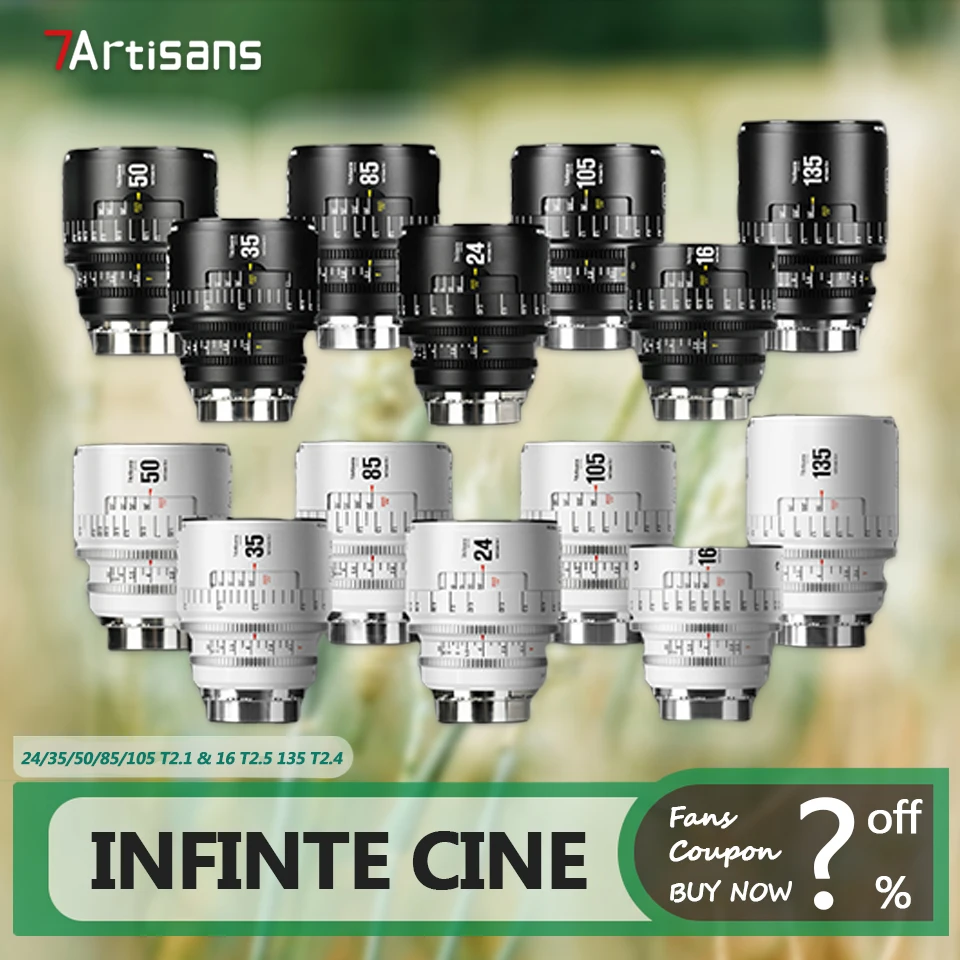 7artisans INFINTE Full Frame 24mm 35mm 50mm 85mm 105mm T2.1 16mm T2.5 135mm T2.4 Cine Camera Lens for Photography EF PL-mount