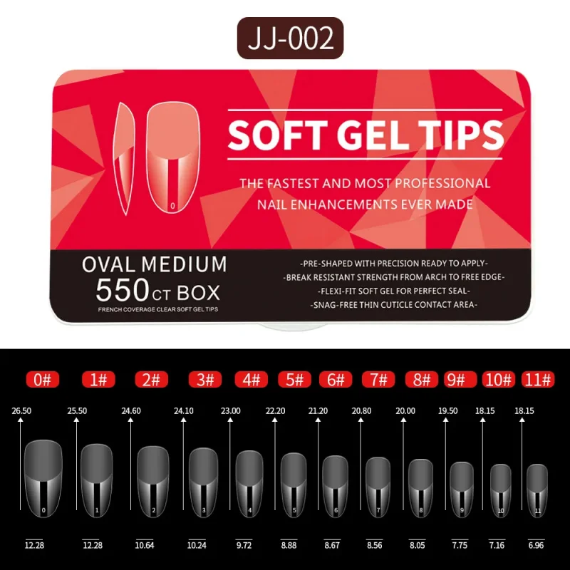 Set de 550 puntas de gel suave, tallas 0-11, semi esmeriladas, cubierta completa, ultra finas 6