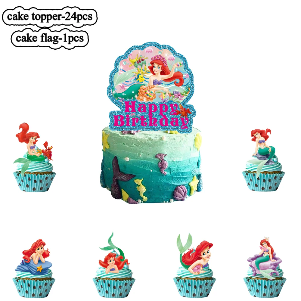 Disney Tangled Cake Topper Cinderella Theme Happy Birthday Mermaid Cupcake Topper Kids Boy Birthday Party Cake Decoration