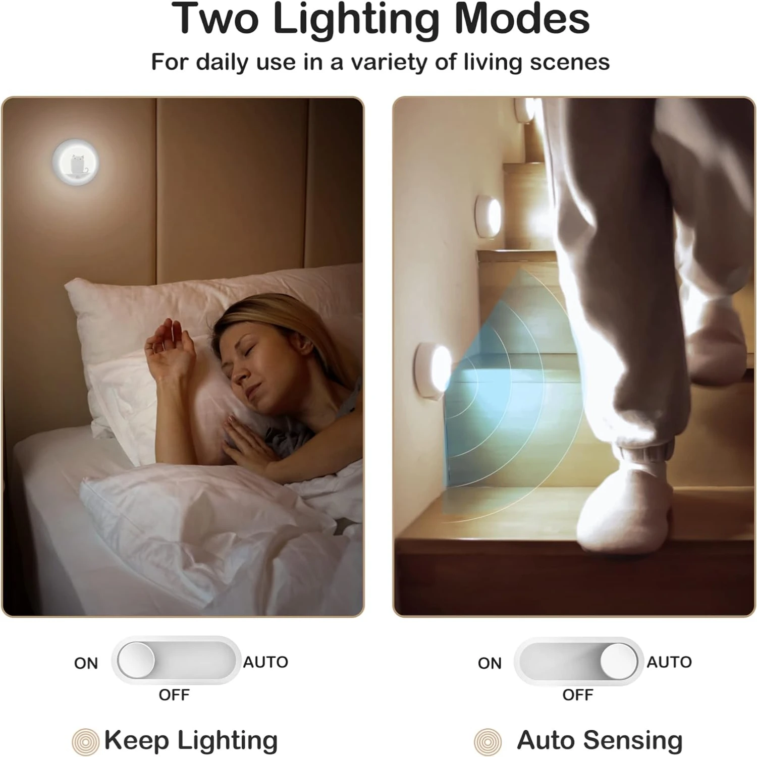 Conveniente e adorável luz noturna com sensor de movimento de gato LED sem fio macio - luzes de parede adesivas para quarto, corredor e C
