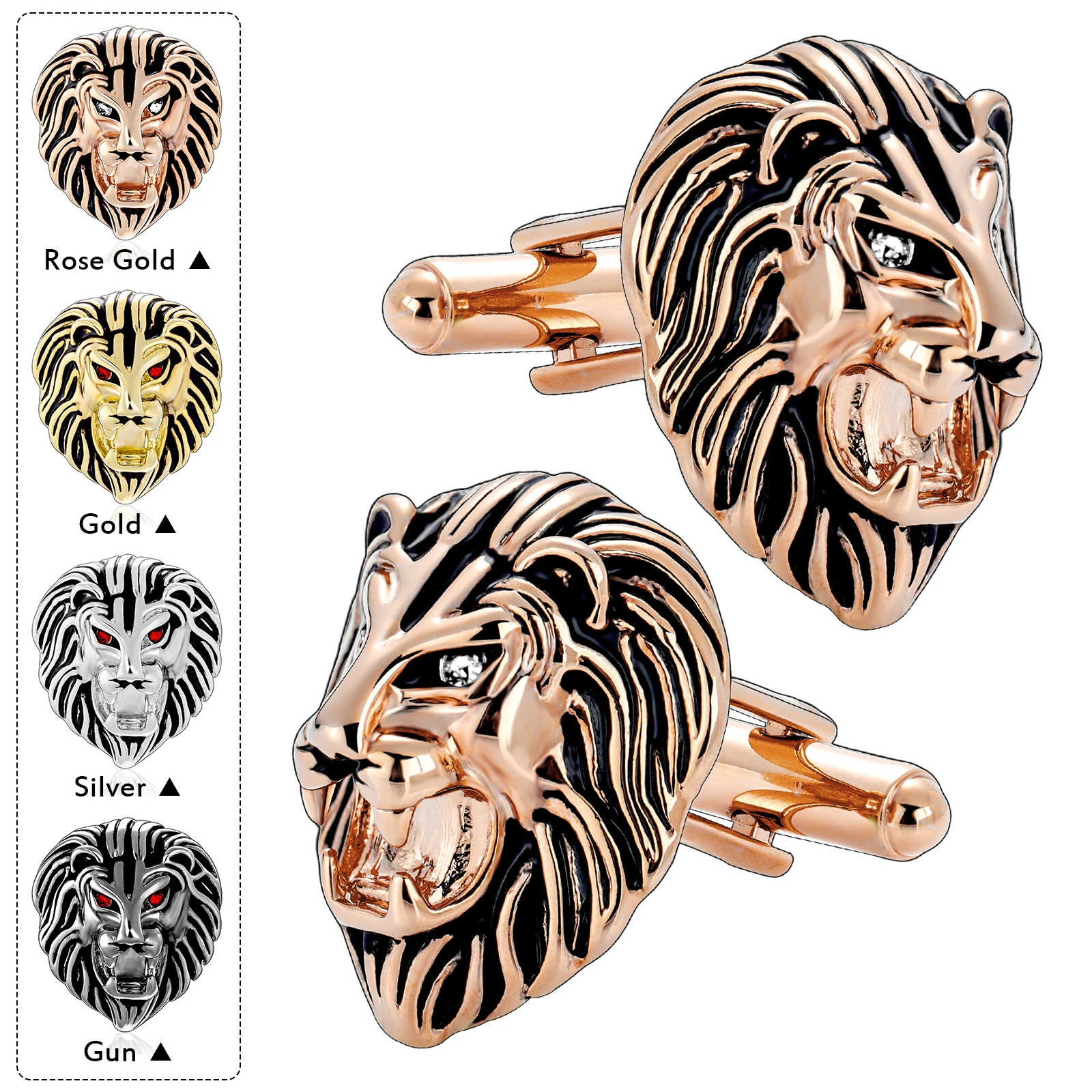 HAWSON Lion Head Cufflinks Multi-Color Metal Men's Formal Business Wedding Shirt Cuff Links Animal Theme Fashion Accessories