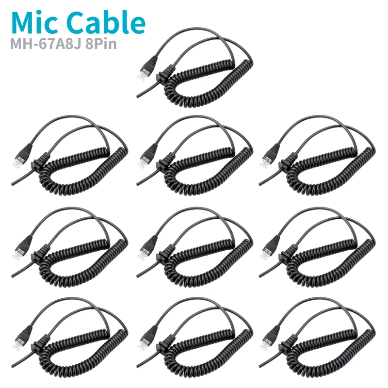 

10pcs Replacement 8Pin MH-67A8J Speaker Mic Microphone Cable RJ45 Cord for Yaesu FT-450 FT-817 FT-857D FT-897D FT-900 FT-2400