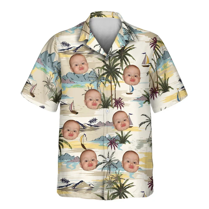Personalized Custom Photo Face Hawaiian Shirt Tropical Flower Print Short Sleeve Top Couple Matching Outfit Unisex Hawaii Shirts