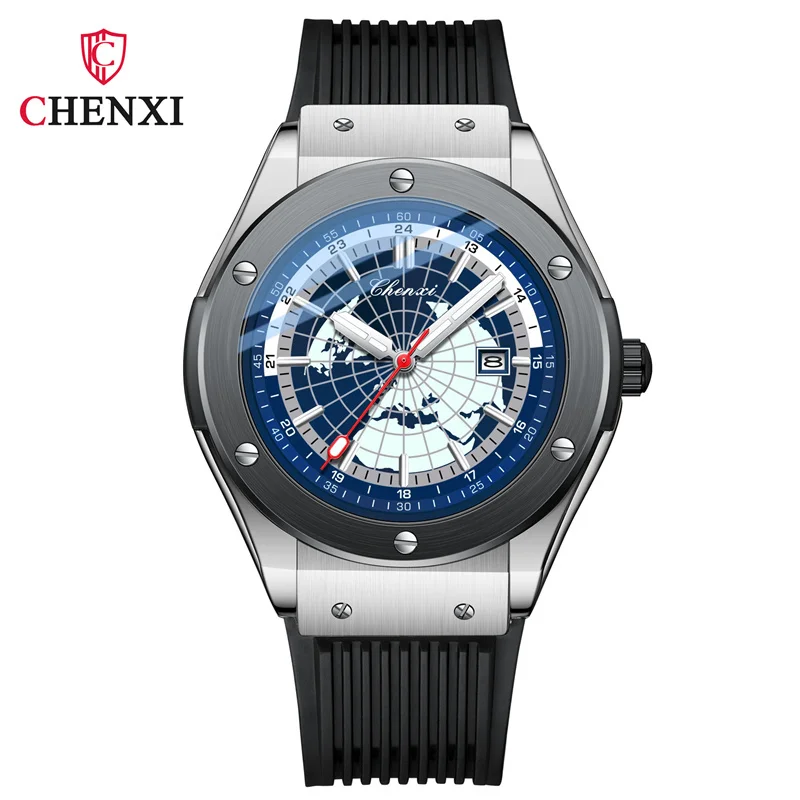 CHENXI-reloj deportivo de lujo para hombre, cronógrafo de pulsera militar, resistente al agua, con mapa del mundo, informal, a la moda, 82442