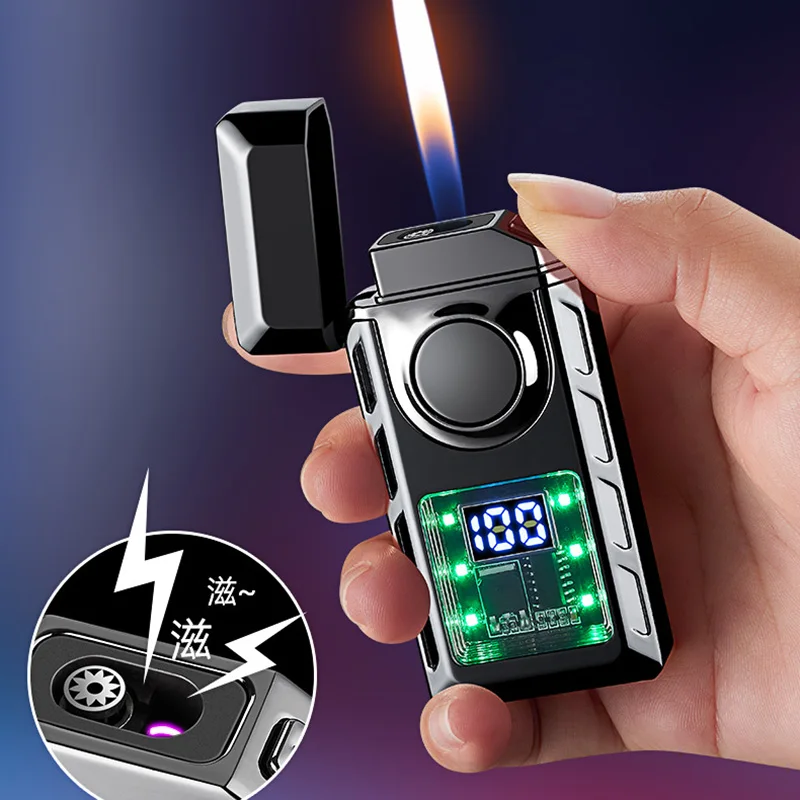 Rechargeable Piezo Pulse Windproof Cigar Cigarette Lighter Jet Butane Torch Gas Two Types Flames Lighters Smoking Accessory