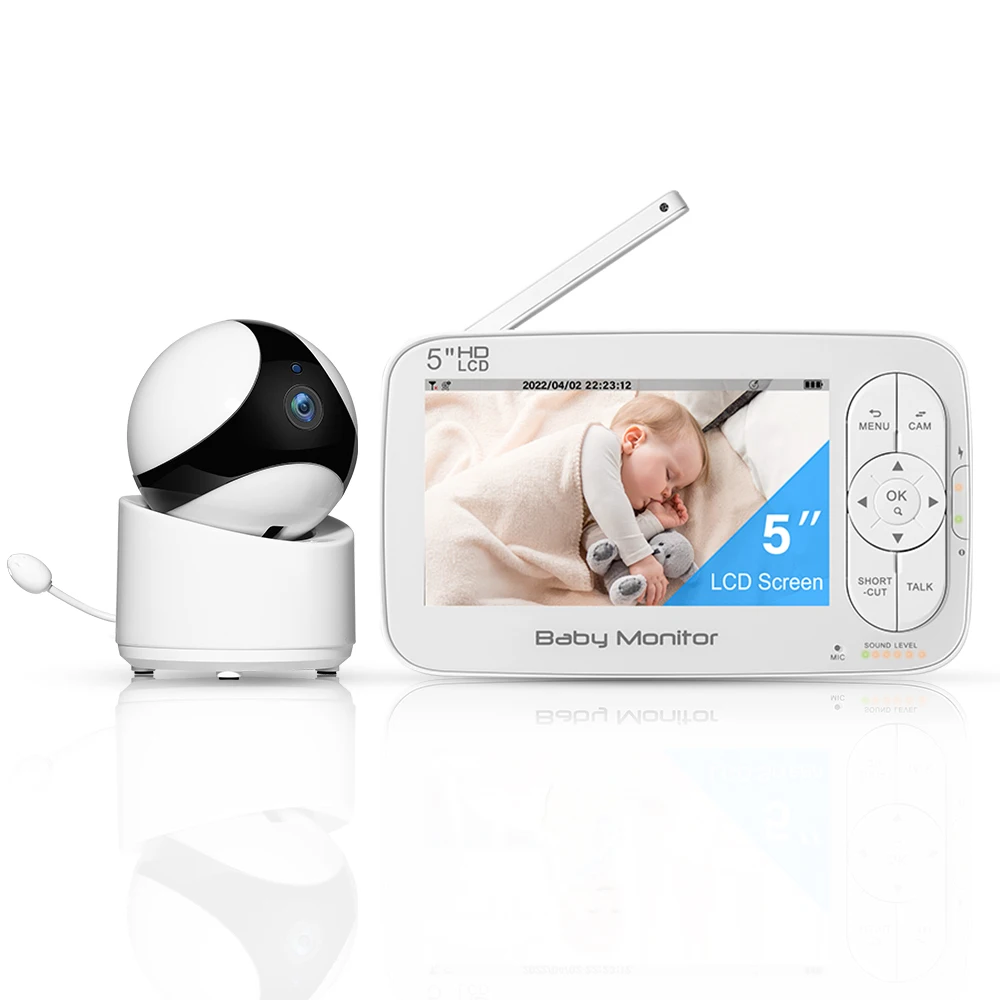 5Inch IPS Screen 720P Wireless PTZ Baby Monitor Temperature Display Nanny Cam 4x Zoom Video BabySitter Camera