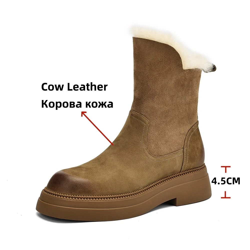FEDONAS Fashion Warm Genuine Leather Women Ankle Boots Low Heeled Wool Inside Snow Boots Platforms Short Motorcycle Boots image 2