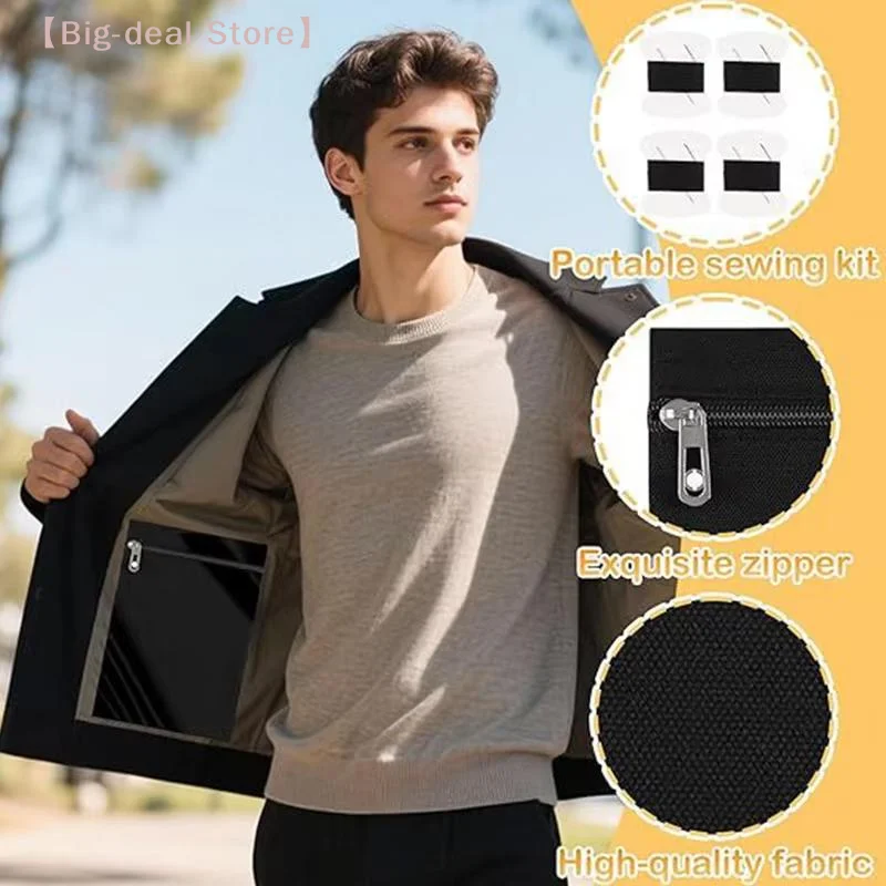 【M】1Pcs Sew In Side Hidden Pocket With Zipper For Jackets Coats Sweatshirts Inside Security Pocket For Clothing