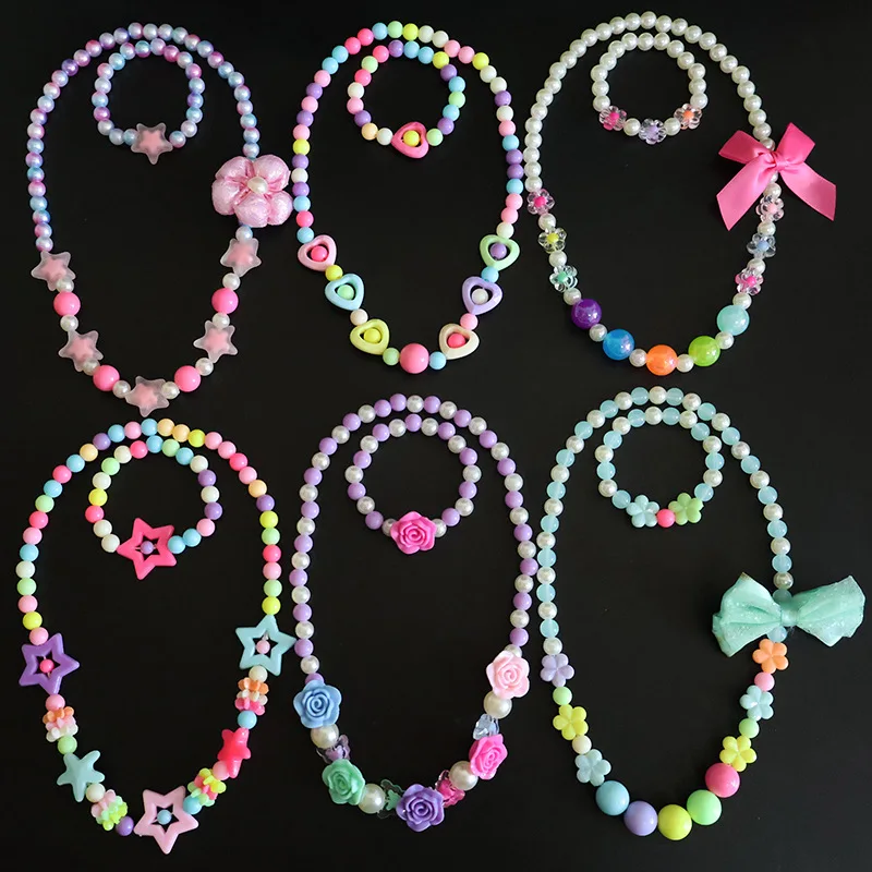 Juego de seis collares para niños, pajarita, disfraz de princesa, cadena de flores para el cuello, collares de estrella de mar de arcoíris para mujer