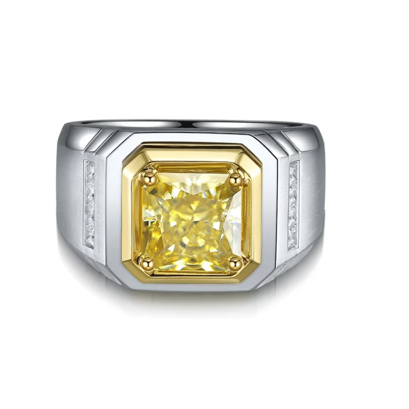 Men’s 925 Sterling Silver Ring Featuring 3 Carat Yellow Moissanite Stone Premium Quality Diamond Alternative Luxury Jewelry for 
