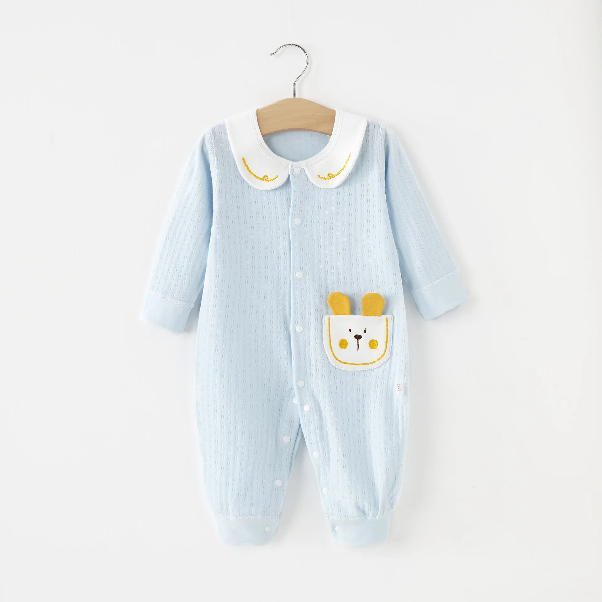 

Baby Boys and Girls Cartoon Pockets Bodysuit Pure Cotton Romper Long Sleeve Lapel Climbing Clothes Boneless Spring and Autumn