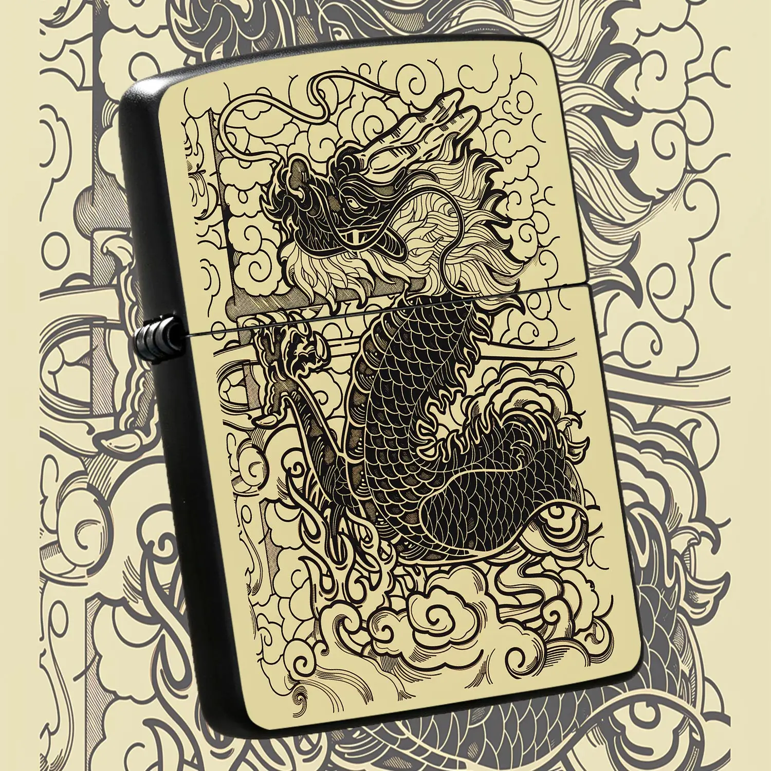Vintagedragon Cloud Pattern Etched Lighter, Traditional Oriental Aesthetic Art Craft, Portable All-Scenario Usable Daily Tool, Ideal For Outdoor Gathering, Gifting,And Home Decor   A Humorous And Interesting Lighter