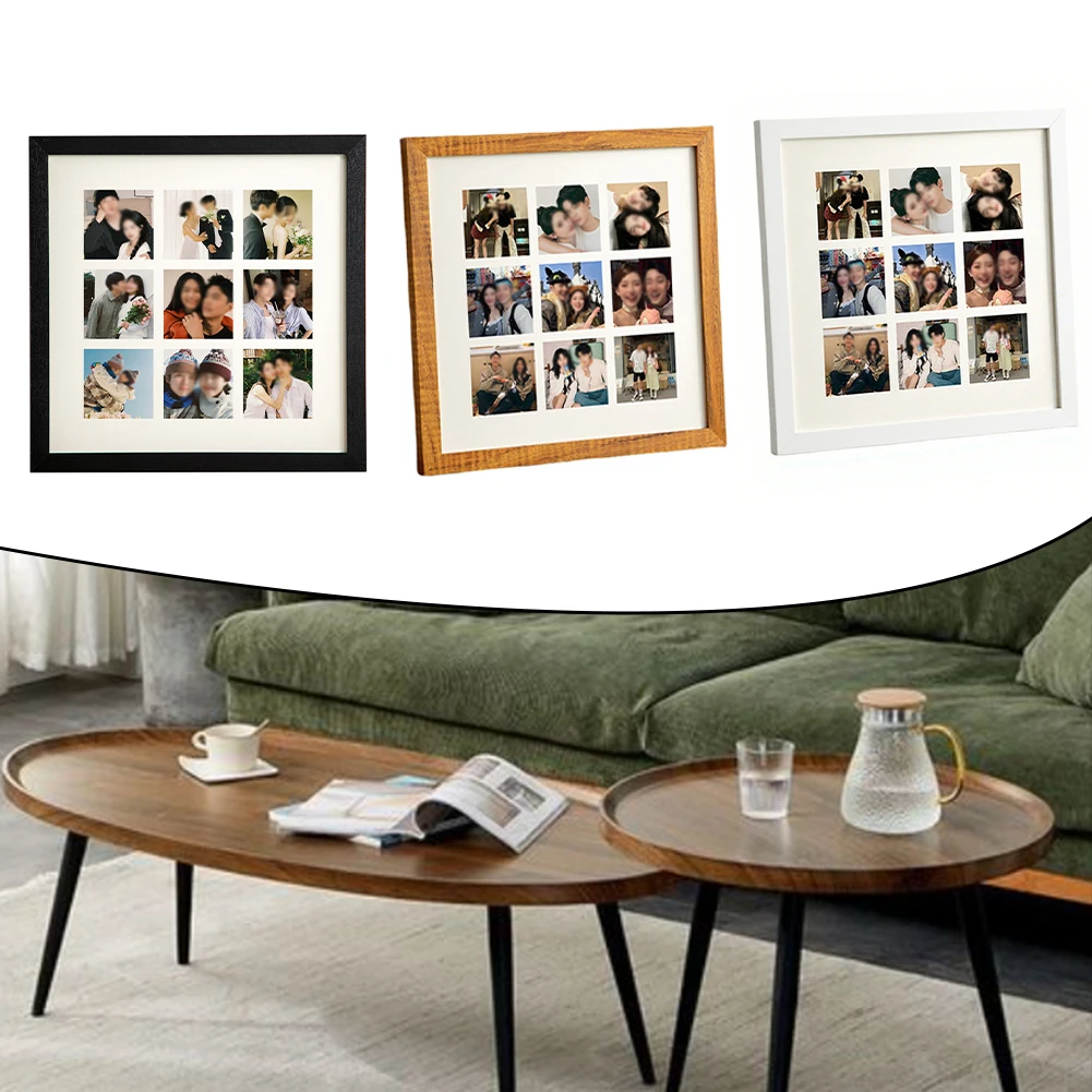 DIY nine grid wooden photo frame for creative memory display 30 by 30 cm size suitable for table shelf bedside use