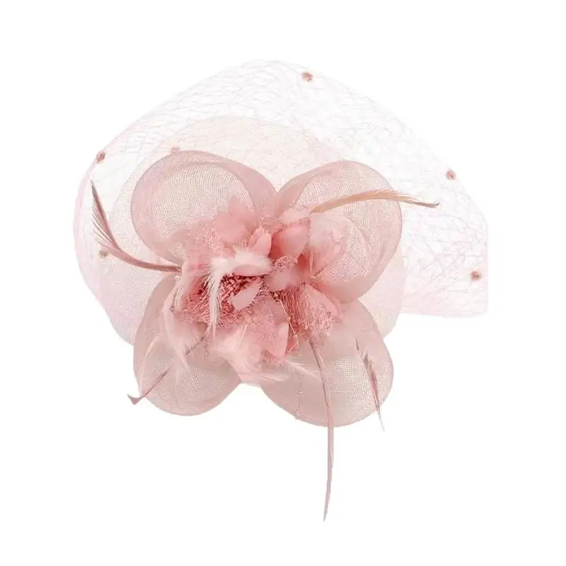 Elegant Pink Flower Mesh Fascinator With Delicate Sheer Veil Perfect For Wedding Tea Party Cocktail Events