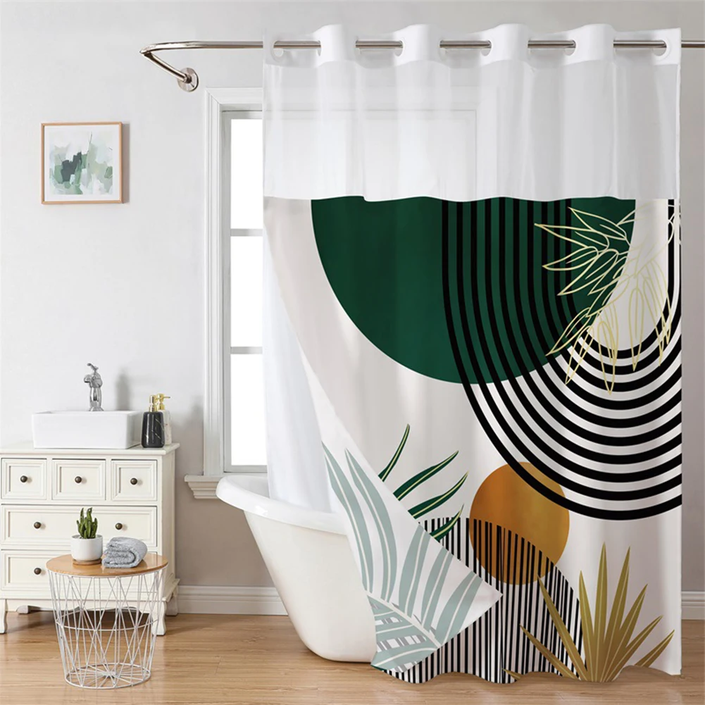 

For Bathroom Decoration Double-layer Shower Curtain Quick Installation With Ring Clip Sturdy Polyester Material