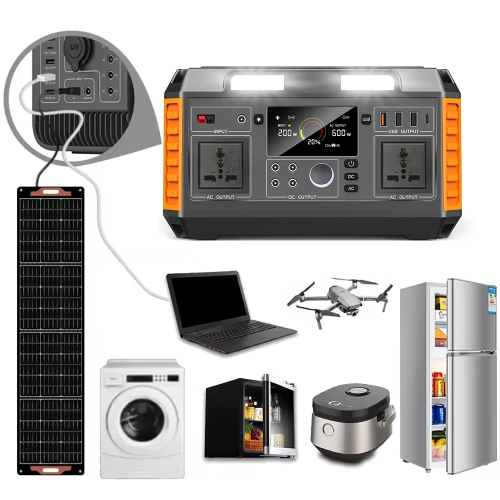 2024 New Portable Power Station 1200W Energy Storage System 150W 300W 3000W Solar Power Generator Powered Car Solar Panel