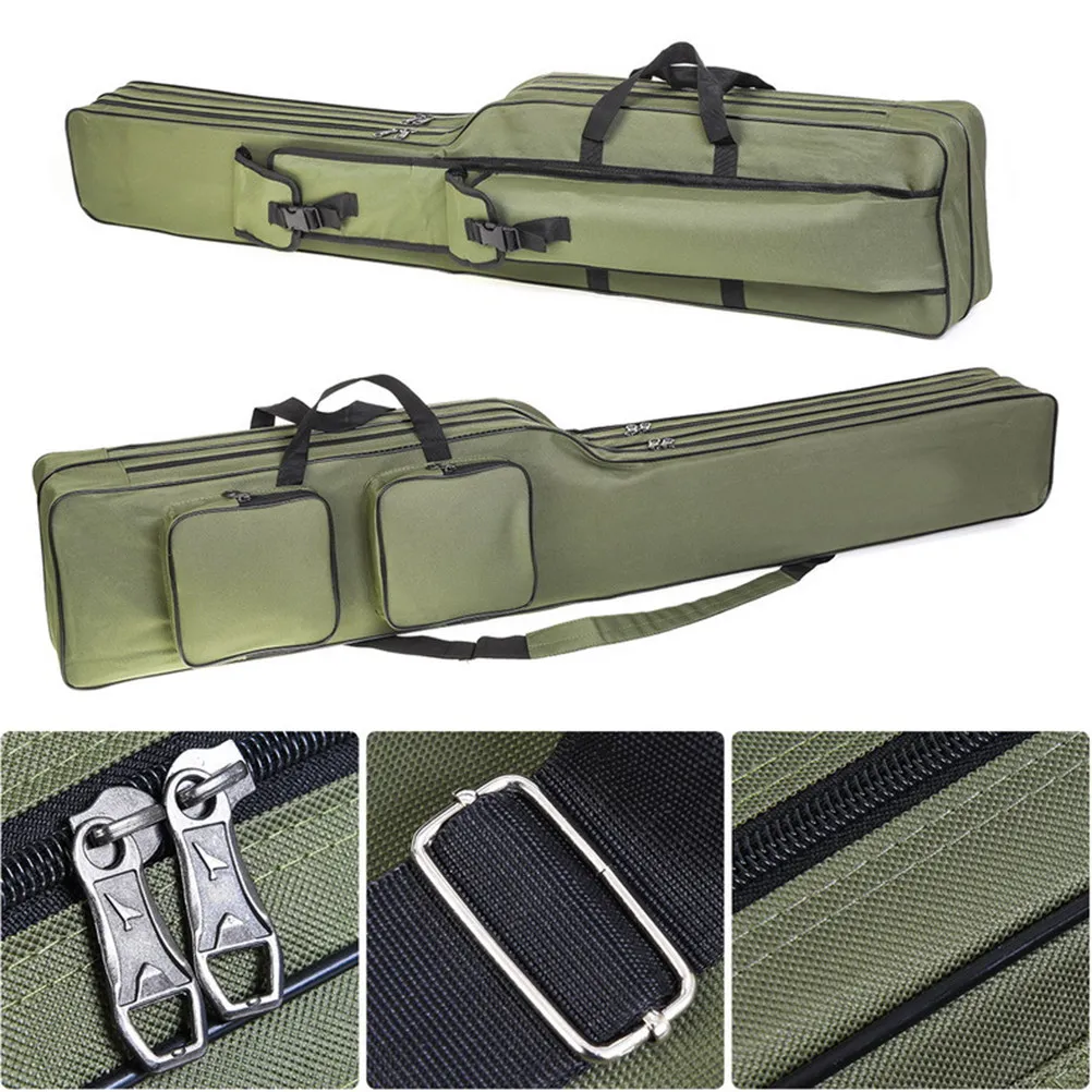 

Heavy Duty Fishing Rod Bag with Adjustable Shoulder Strap 2 Main Compartments 4 Side Pockets Water Resistant Tear Proof Outdoor