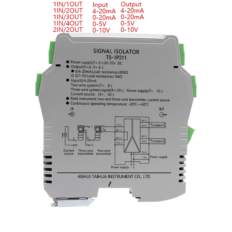 Din-schiene Analog Signal Konverter 4-20ma zu 0-10V 0-5V 2 In 2 Out Signal 35MM Isolator Spannung Strom Signal Einsteller