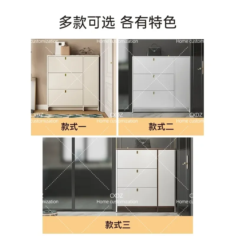Cream Ultra Thin Shoe Cabinet Modern Simple Narrow Entrance Storage for Small Apartment Wall Mounted Integrated Household