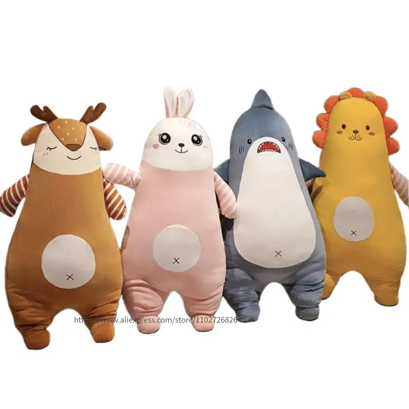 60/90/120cm Kawaii Animals Plush Pillow Cuddly Squishy Lion Deer Shark Rabbit Animal Soft Sleeping Hug Pillow Birthday Gift Kids