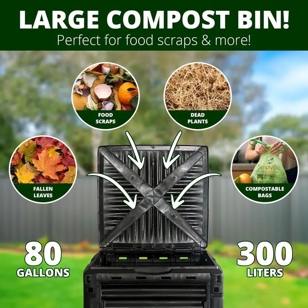 80 Gallon Large Outdoor Compost Bin - BPA-Free, Easy Assembly, Lightweight, for Rich Soil Creation