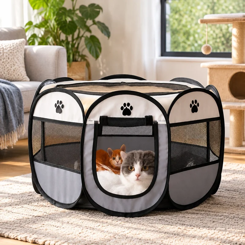 Large Foldable Octagon Pet Shelter for Outdoor Use with Simple Assembly - Spacious Kennel for Puppies and Cats