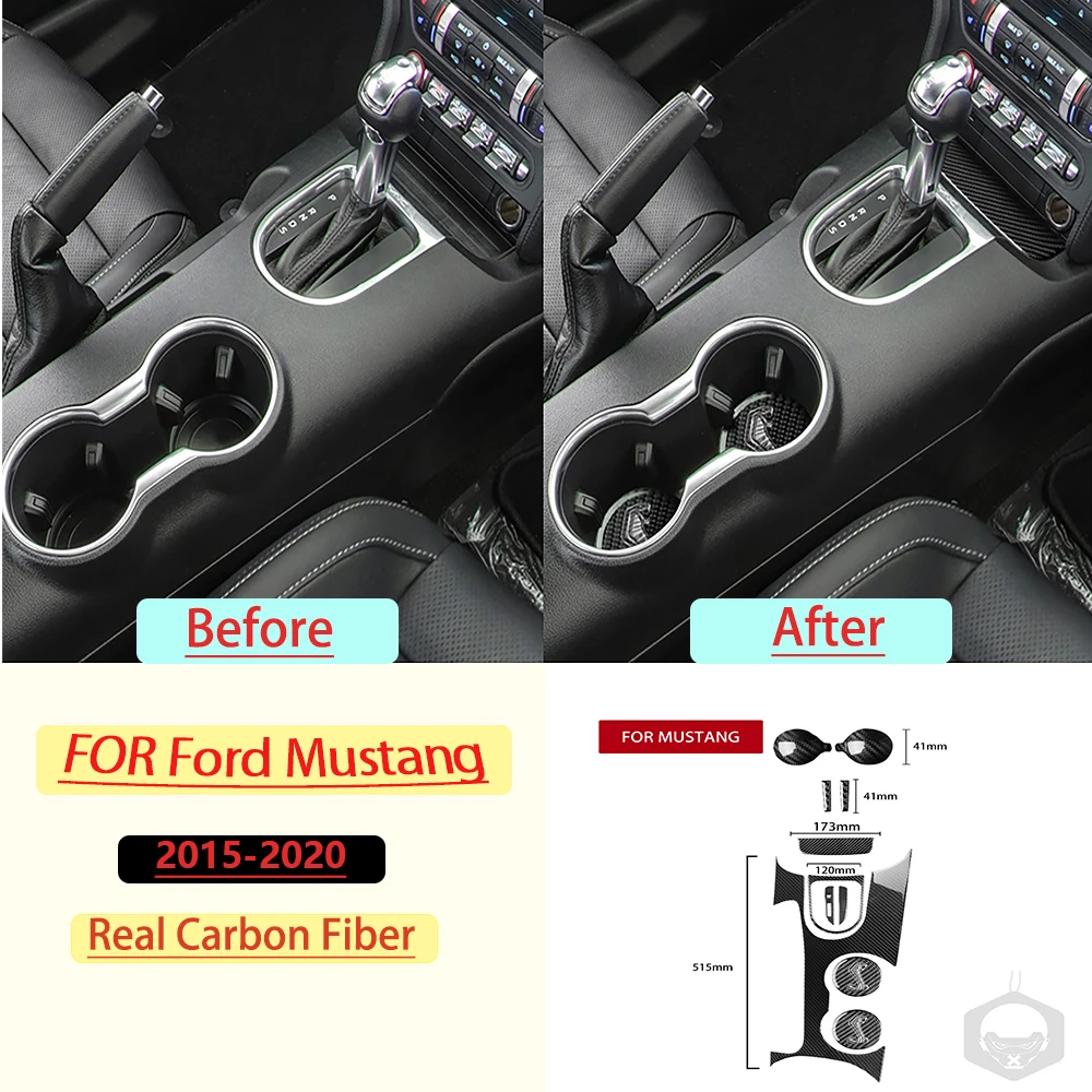 Carbon Fiber For Ford Mustang 2015-2020 Car Gear Shift transmission Panel Kit Trim Customizable Sticker Interior Accessories ﻿