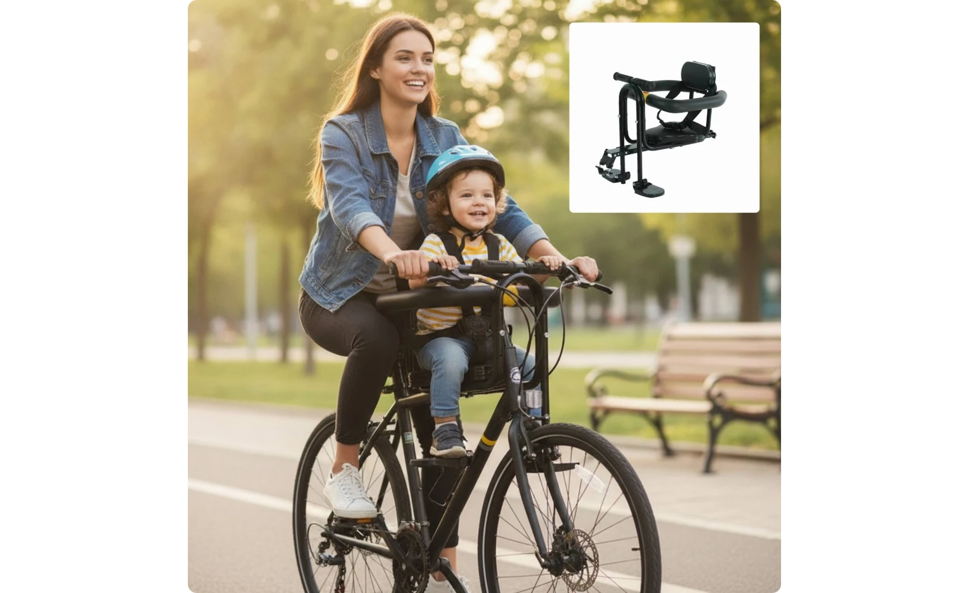 Child Bike Seat Safe Child Cycle Seat with Harness Secure Padded for Toddlers, Family Rides, Outdoor Cycling