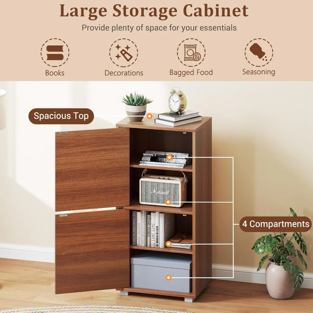 خزانة كتب خشبية قابلة للتكديس مع بابين، 4 حجرات، أرفف قابلة للتعديل لحلول تخزين المكاتب المنزلية