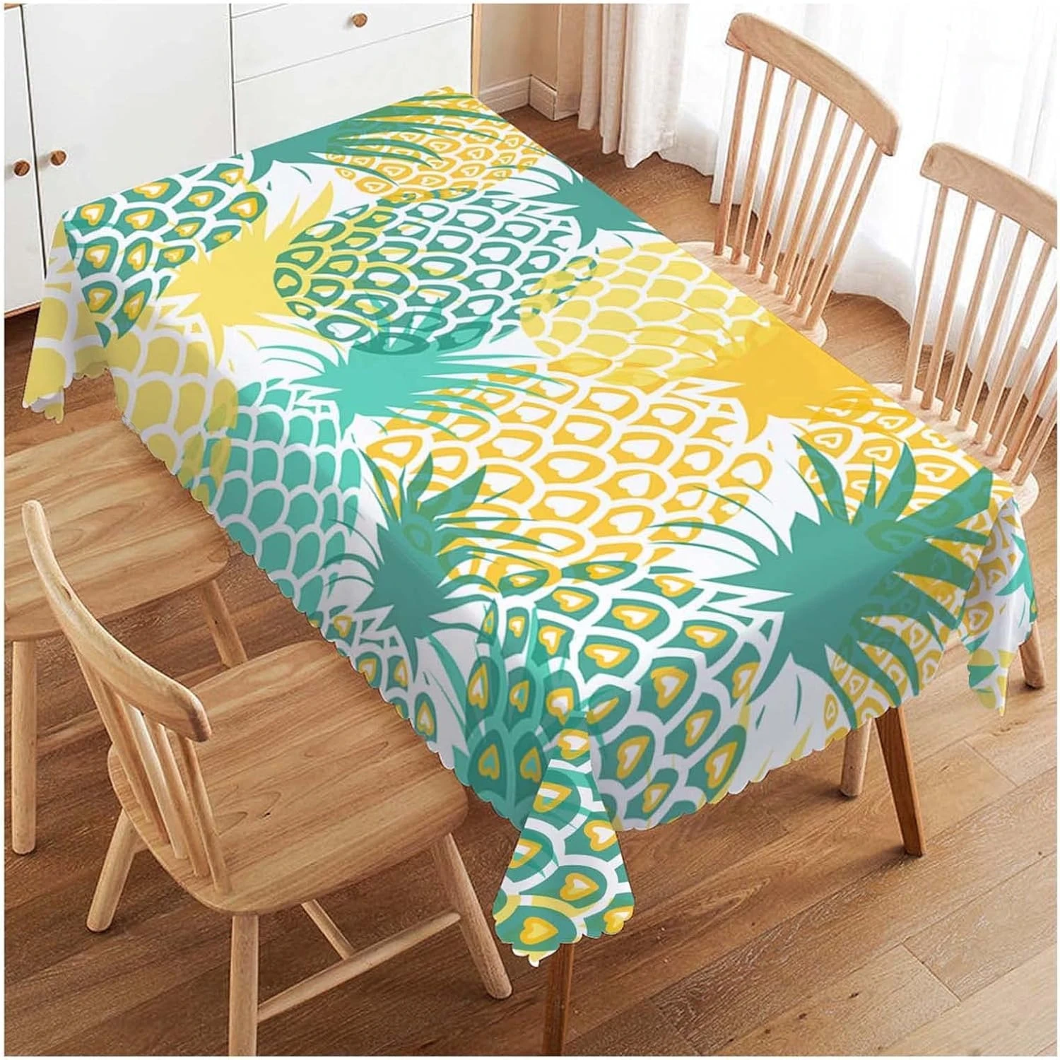 Yellow Green Pineapples Fruit Rectangle Waterproof Tablecloth Table Decor Farmhouse Kitchen Dining Tablecloth Party Decoraitons