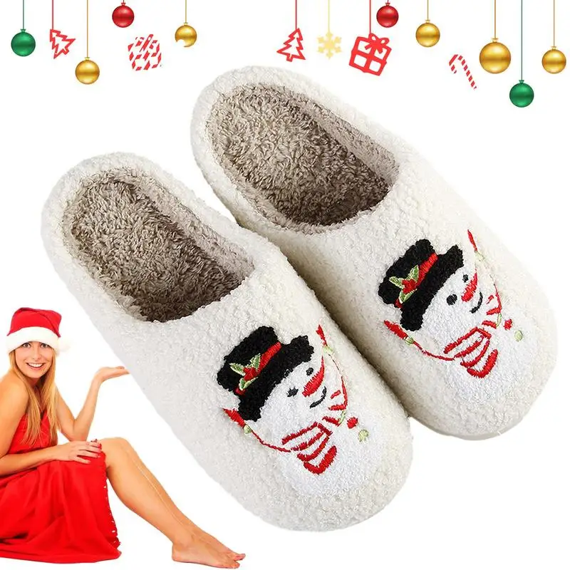 

Christmas Slippers For Women Fuzzy Snowman House Stuffed Bedroom Cozy Indoor Shoes Lightweight Warm Non-Slip Women's Slippers