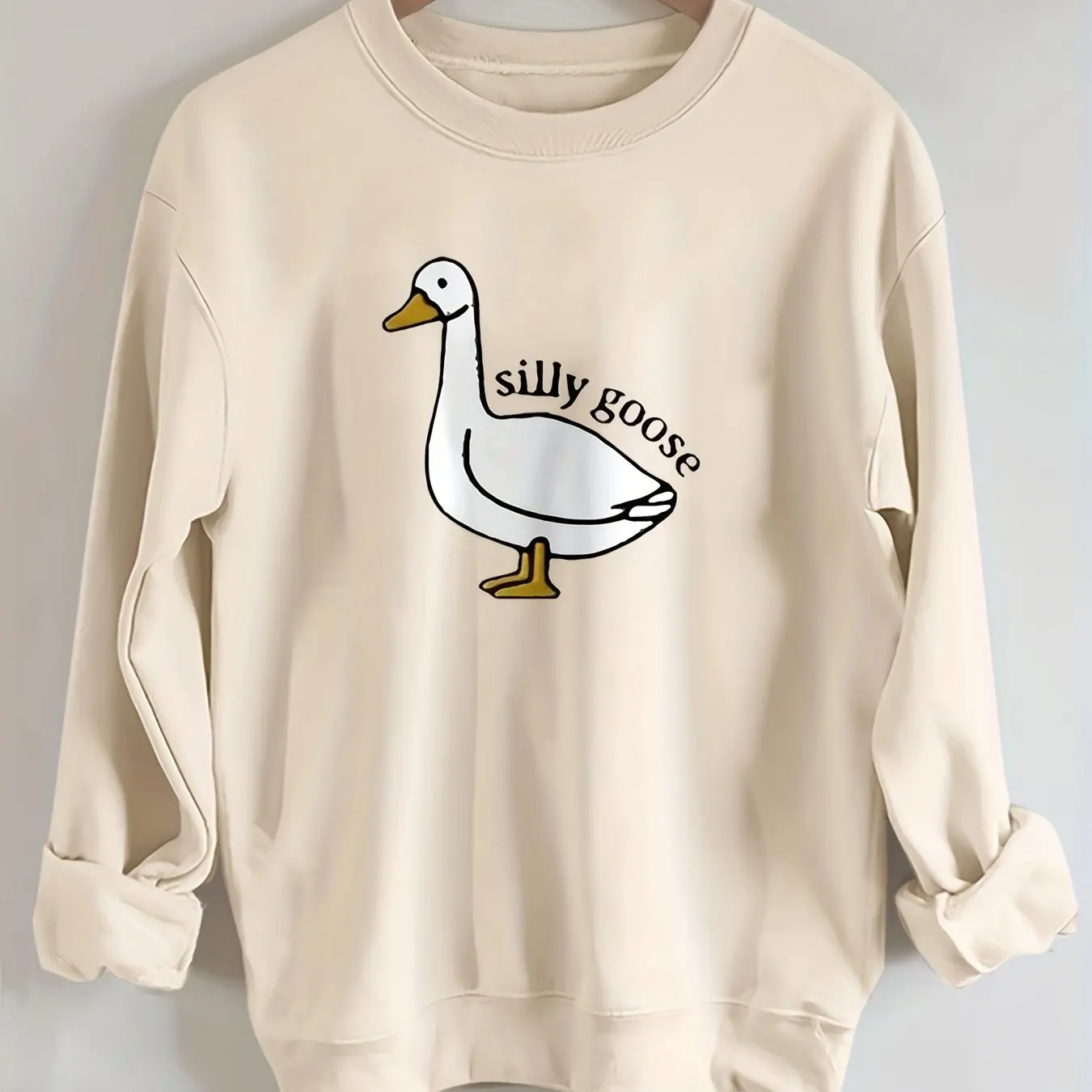 New In Cartoon Goose Graphic Print Women's Sweatshirts Crop Neck Oversized Hoodies Women Clothing Casual Long Sleeve Top Fashion