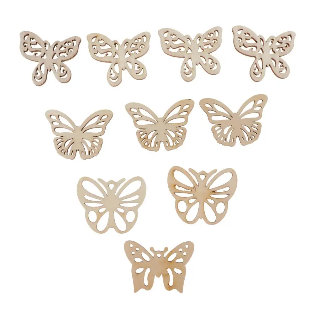 3x10 Pieces Butterfly Shape Hollow Wooden Pieces Embellishments Crafts