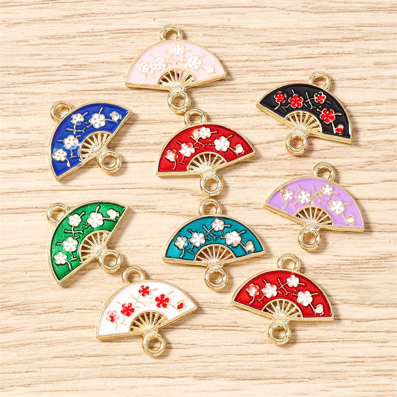 10 Stück 16 x 14 mm niedliche bunte Emaille-Blumen-Fächer-Charms-Anschlüsse für Schmuckherstellung, Halsketten, Armbänder, DIY-Bastelzubehör – Detail 4