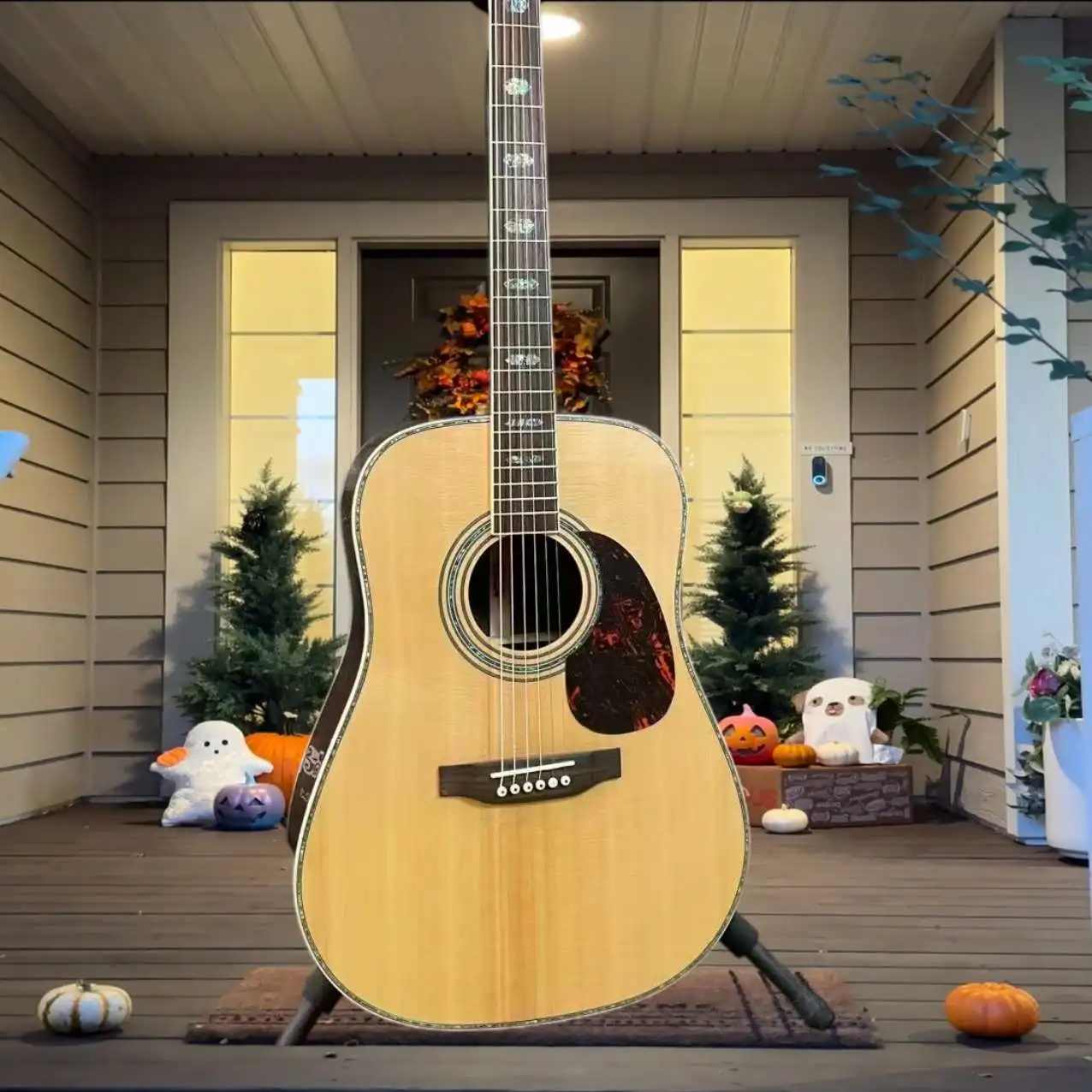 D41 Acoustic Guitar Natural Black Teardrop Pickguard Balanced Rich Tone Beginner Intermediate Strumming Fingerstyle 20 Tone