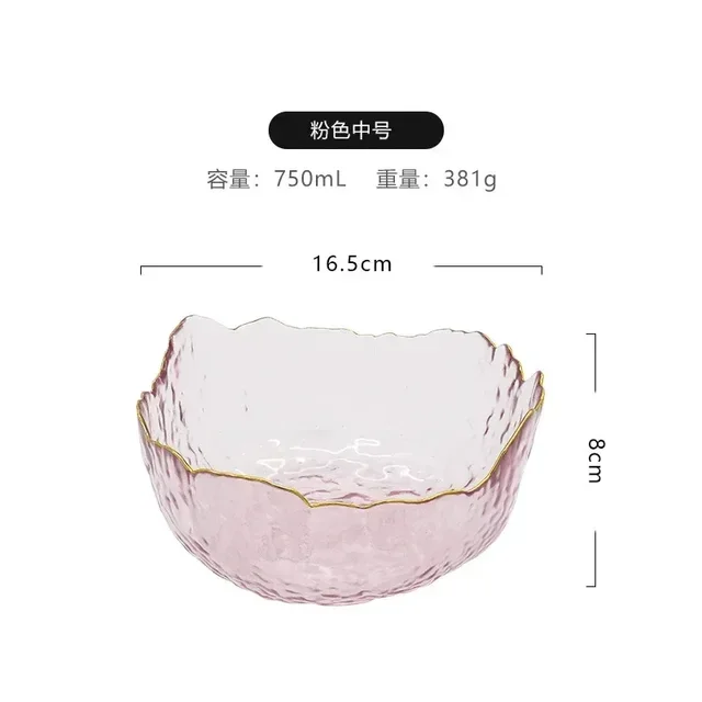 Irregular Gold Inlay Glass Salad Bowl Fruit Rice Serving Bowls Food Storage Container Lunch Bento Box Decoration Tableware