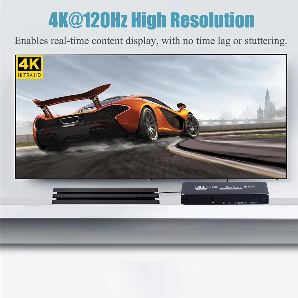 

HDMI-Compatible Switcher Selector Box Plug and Play Automatic Switching 3 in 1 Out HDMI 2.1 Switch 4K 120Hz for Xbox PS5 Monitor