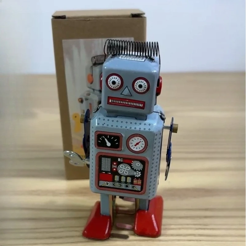 

Walking Tin Toy Repairman Robot Classic Collection Retro Clockwork Metal Vintage Mechanical Kids Brithday Gift Wind Up Toy