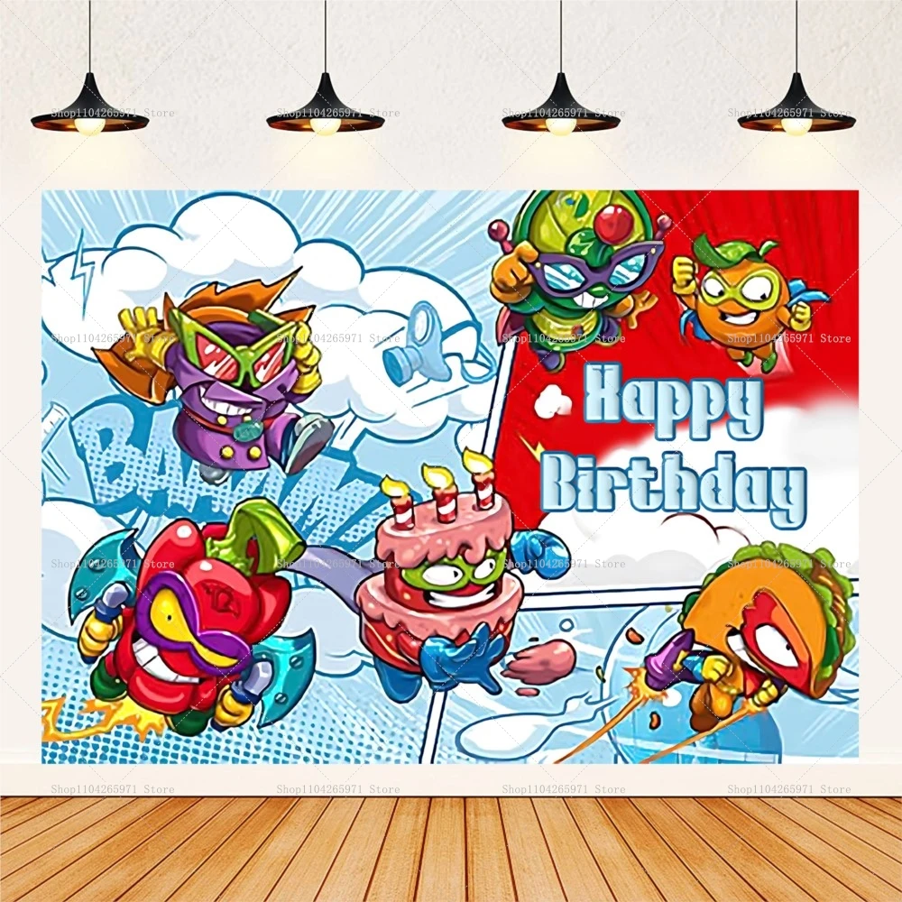 Cartoon SuperZings Photography Backdrop Children Birthday Decoration Backdrop Party Supplies Baby Shower Banner Photo Studio view 4