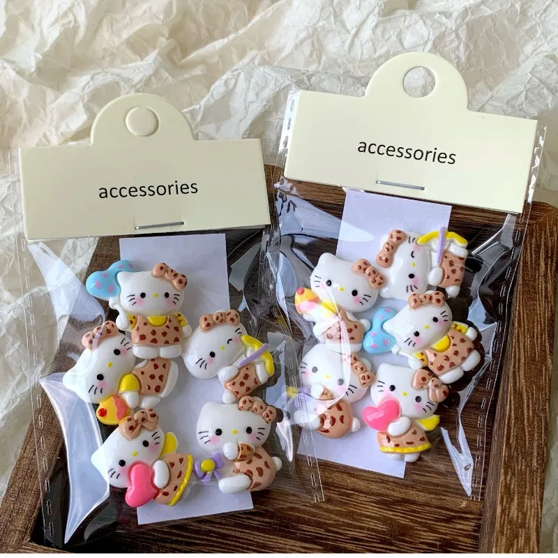 

5Pcs Sanrio Cartoon Resin Cute Style Hairpin Pendant Scrapbook Craft Hello Kitty Diy Miniature Ornament Accessories