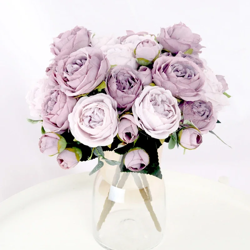 

1 Bouquet 9 heads Artificial Flowers Peony Tea Rose Autumn Silk Fake Flowers for DIY Living Room Home Garden Wedding Decoration