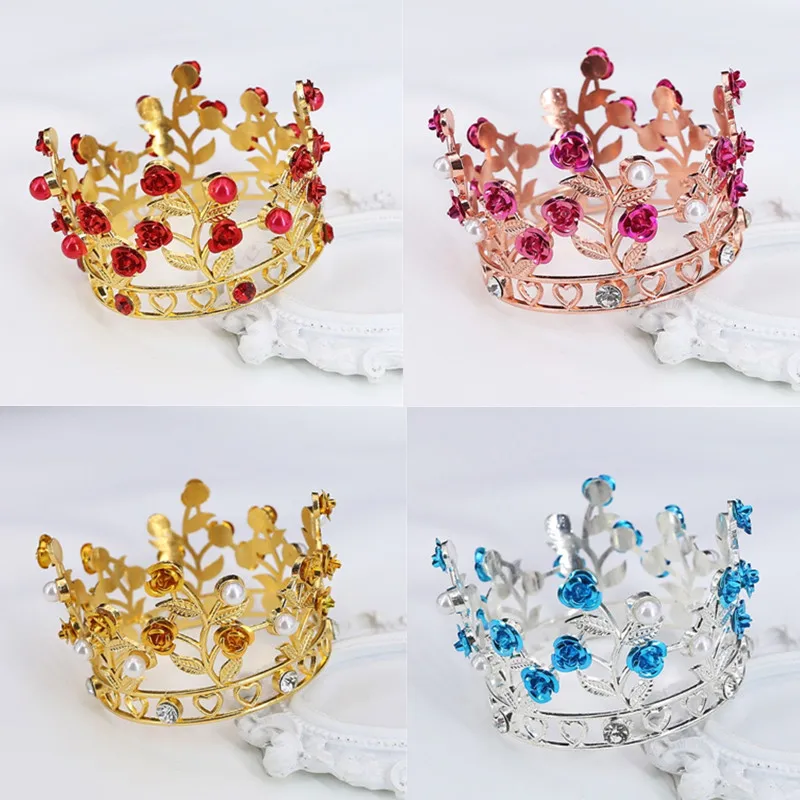 Rose Crystal Mini Crown Baby Photo Shooting Accessories Little Princess Prince Crown Tiara for Party Newborn Photography Props