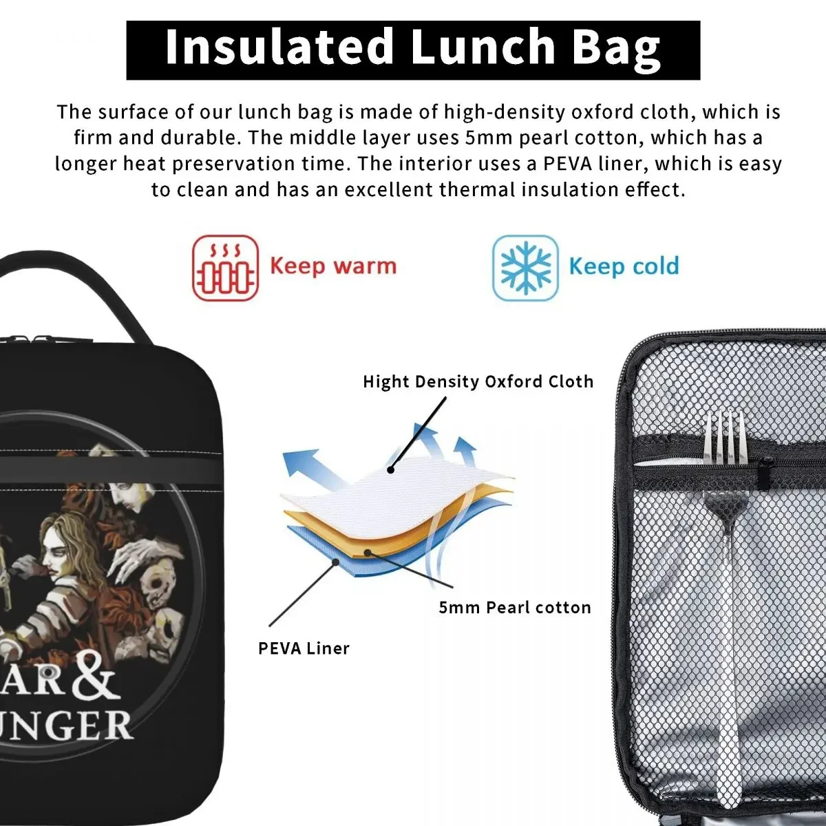 Fear And Hunger Indie Game Icon Insulated Lunch Bags Thermal Lunch Container Leakproof Lunch Box Tote Food Storage Bags Office